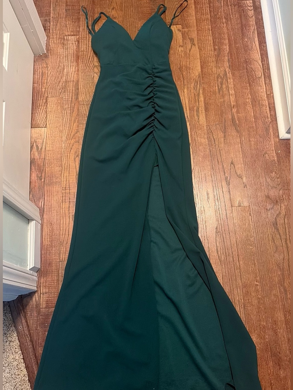 Elegant Dark Green Ruched Spaghetti-Strap Prom Dress
